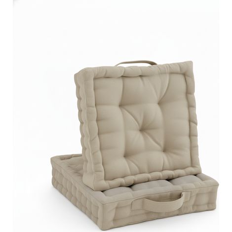 Lot de 2 coussins de sol Coussin d'assise Mila, 50x50cm, lin