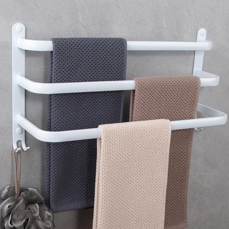 Toallero de pared de aluminio de 3 niveles, 50 cm, con ganchos, para baño o cocina de hotel.