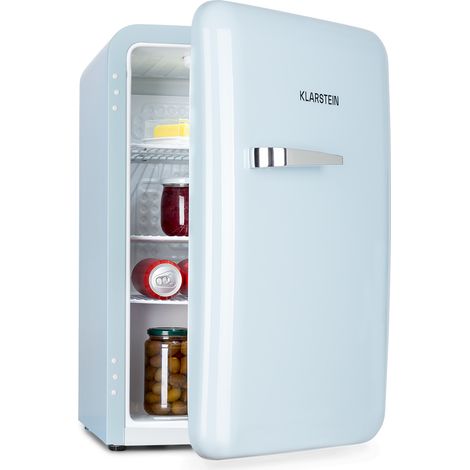 Klarstein Audrey Mini - kleiner Kühlschrank, kompakte Mini-Bar, freistehend, Kompressionskühlung, Fassungsvermögen, Kühlung: 0 - 10 °C, Mini-Kühlschrank mit 70 Liter Fassungsvermögen, blau