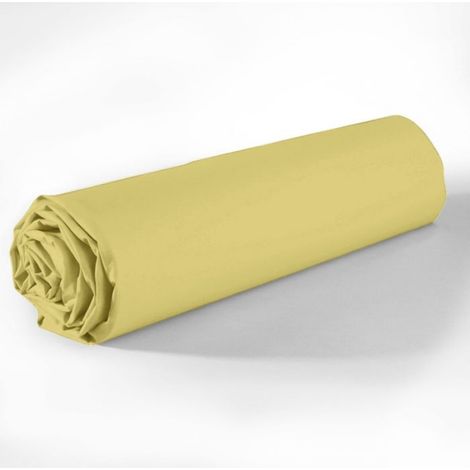 Drap housse coton uni 180 x 200 cm Passion jaune (1/2)
