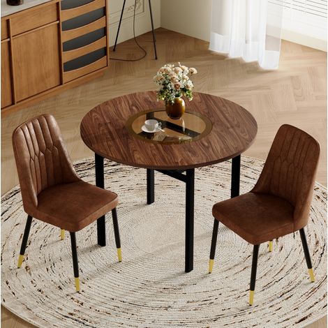 Set tavolo sedie rotondo 100 cm effetto legno OKMYHOME (1/5)