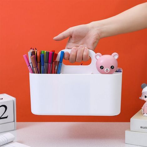 White Multipurpose Organizer Stackable Plastic Storage Caddy with Handle Cleaning Caddy, Craft Caddy, Desk Caddy, Art Organizers and Storage (1/5)