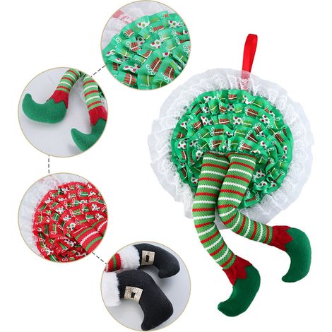 Couronne de Noël avec Elfes Suspendus, Décoration de Porte et Sapin pour Fêtes