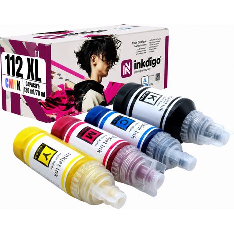 Inkdigo Tinte 112 XL, kompatibel mit Epson EcoTank L11160, ProL15180 und ProM15180, TÜV-zertifiziert (1/5)