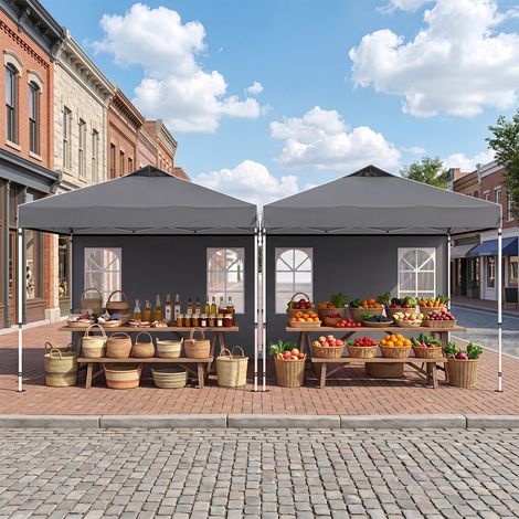 Tente canopée pop-up 10 x 10 pieds avec 4 parois latérales et hauteur réglable imperméable - gris (1/5)