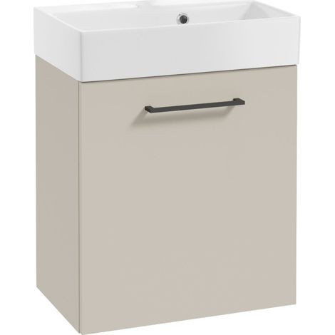 Mueble de ba帽o suspendido con lavabo, 60x50cm, color cachemir, tirador Elara negro. (1/5)