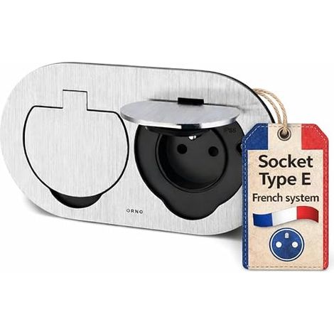 Double Stainless Steel Recessed Socket IP55 Floor Socket Hinged Lid Plug Terminal French Type E (1/5)