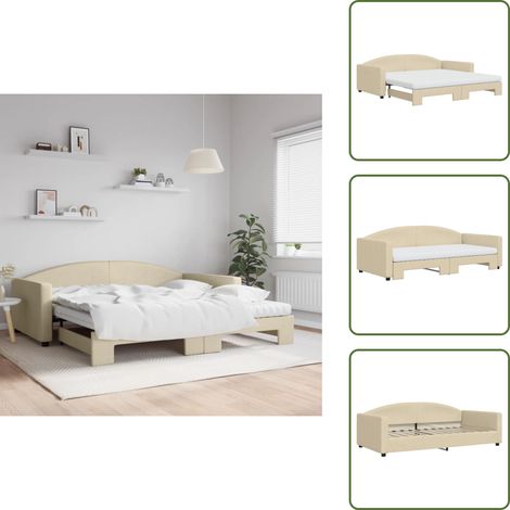 The Living Store Divano Letto Estraibile con Materassi Crema 100x200 cm Tessuto - Materasso in schiuma