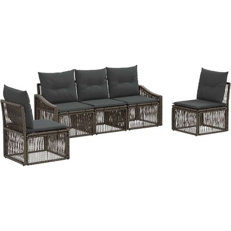 Gartensofa-set 5 pcs Grau Poly-Rattan vidaXL