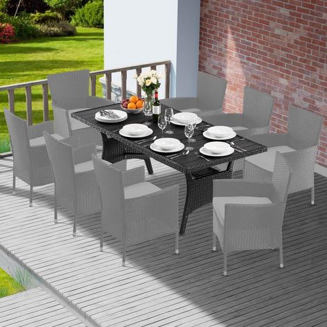 Table de jardin rectangulaire polyrotin noir Casaria 190x90x74 cm, plateau WPC bois composite, cadre acier allié, pieds réglables, charge max 160 kg (1/5)