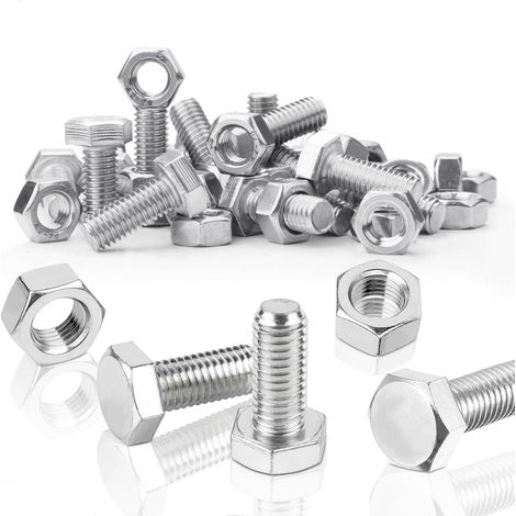 Lot de 50 vis à tête hexagonale M6 x 10 mm - Boulons et écrous hexagonaux DIN 933 / ISO 4017 - En acier inoxydable A2 V2A - Filetage complet - Avec vis de machine métrique (1/5)