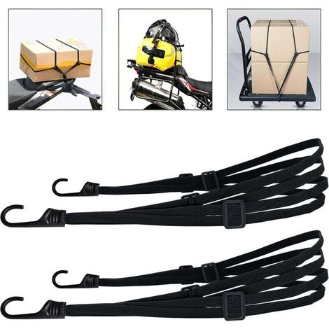 2-teiliges Set elastischer Bungee-Seile mit Haken, Fahrrad-Expander, Motorrad-Gummigurt, Gepäckgurt, Helmgurt, schwarze elastische Bungee-Seile, Motorradgurt etc. (90 cm, 2 Stück) - Crezuo