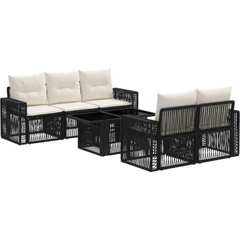 Set Divano da Giardino 6 pz Nero e Bianco Crema polyrattan vidaXL (1/5)