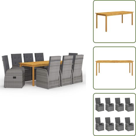 Ensemble à manger de jardin 9 pcs Gris - Ensemble Salon De Jardin - Mobilier De Jardin - Table De Jardin - Chaises De Jardin - Acacia (1/5)