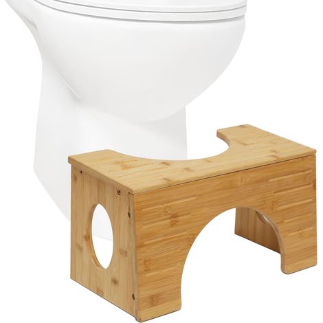 Relaxdays Sgabello WC, supporto per evacuazione, poggiapiedi adulti in bambù, inclinabile 2 altezze 19,5/25 cm, naturale