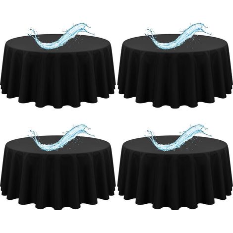 Lot de 4 nappes rondes 229 cm noir hydrofuge polyester pour fête mariage