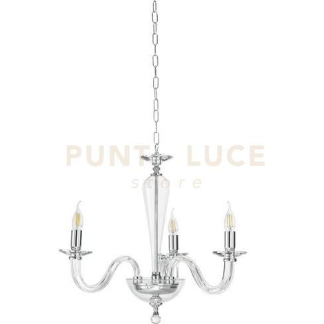 LAMPADARIO RAVEL 3 LUCI ATTACCO E14 CRISTALLO E CROMO D.60CM