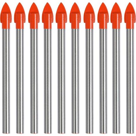 Foret Carrelage 6mm Forets à Percer Le Verre 10Pcs Foret Verre Revêtement en Titane, Meche Carrelage 6 mm Forets Carbure de Tungstene pour Forage Carrelages, Verres, Ceramiques et Bois (1/5)