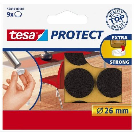 Almohadillas de fieltro autoadhesivas TESA para muebles y sillas, color marrón, 26 mm, 9 unidades. (1/2)