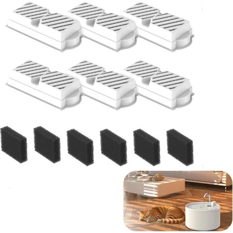 Pack of 6 replacement filter cartridges and pre-filter sponges for cat fountain (1/5)