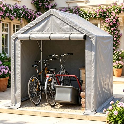Abri de rangement extérieur 190 x 170 x 200 cm, garage vélo et moto avec structure en acier galvanisé, bâche étanche gris foncé, porte enroulable – CHICFURN (1/5)