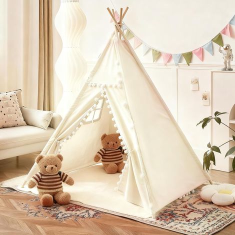 Tente tipi pour enfants, tipi pour enfants à l'intérieur, toile de 120x140 cm, maison de jeu avec guirlande lumineuse et sac de rangement pour l'intérieur ou l'extérieur