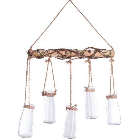 Soliflore à Suspendre en Bois "5 Têtes" 65cm Naturel (1/3)