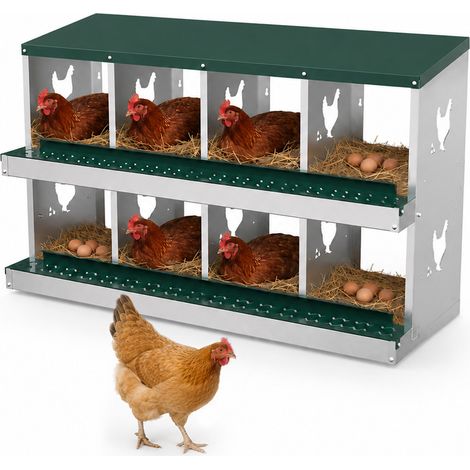 Jiubiaz Ponedor para gallinas de 8 compartimentos, nido metálico de dos niveles para pared, gallinero y cría de aves (1/5)