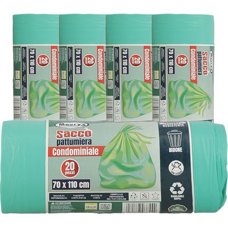 MAURY'S SACCHI PER PATTUMIERA 70X110 CM 5 CONFEZIONI DA 20 PEZZI IN COLORE VERDE (1/2)