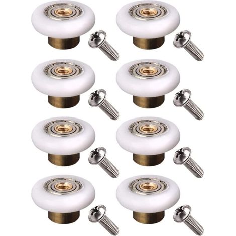 [NON UTILIZZATO] Set di 8 rotelle per porta doccia, diametro 19 mm, bianche, 19 mm x 5 mm (8 sfere in acciaio inox con viti) (8 pezzi in rame con viti) -