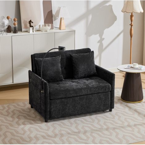 Sofá cama individual plegable de tela con puerto USB y soporte para tableta, negro DESVIAE (1/5)