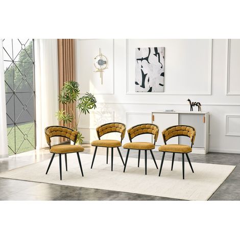 Set de 4 sillas de comedor de terciopelo amarillo con patas de metal negro 56 x 50 x 78 cm OKWISH (1/5)