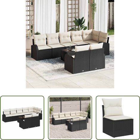 Canapé jardin - Ensemble de canapé de jardin 9 pcs Noir et Blanc polyrotin (1/5)