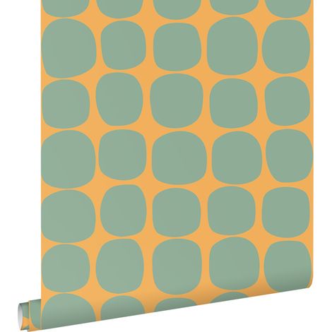 papier peint motif graphique vert menthe et orange - ESTAhome (1/5)
