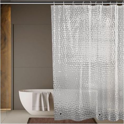 Rideau de Douche 180x180 cm - EVA Imperméable et Lavable, Design 3D Semi-Transparent avec 12 Anneaux Inclus pour Salle de Bain (1/4)