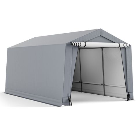 Abri voiture 10 x 16 pieds en acier galvanisé avec bâche PE imperméable, 2 portes zippées pour jardin, terrasse et piscine (1/5)