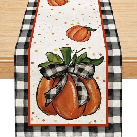 1 pièce Chemin de table automne, motif citrouille, toile de jute polyester, 33 x 180 cm, décoration de table Thanksgiving et repas familiaux