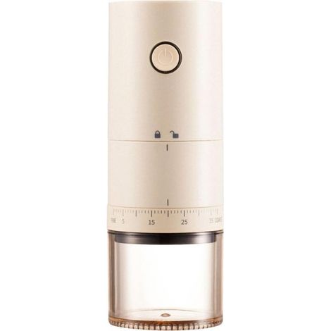 Macinacaffè conico elettrico portatile con 38 livelli di macinatura regolabili, nucleo in ceramica ricaricabile tramite USB, ideale per viaggi e casa (beige). (1/5)