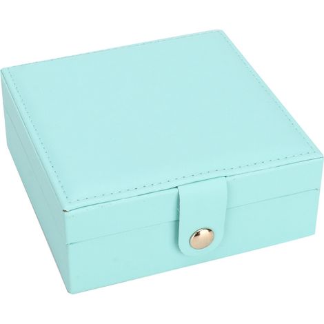 1 boîte de rangement pour bijoux, en cuir PU, avec crochets intégrés, intérieur doux, dimensions 12x12x5 cm, couleur bleue (1/5)