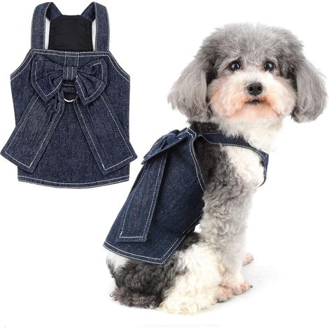 Filiyano-1 pull d'été (L) pour harnais pour petit chien, vêtements en denim avec (1/5)