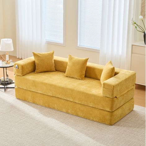 Modulares Schlafsofa aus gelbem Chenille, 198 x 79 x 60 cm HAVRYA (1/5)