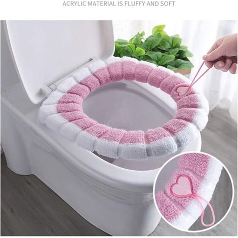 Lot de 4 Housses de Siège de Toilette en Peluche, Couverture Extensible Lavable pour Abattant WC Universel, Confort Chaud Hiver, Diamètre 31 cm (1/5)