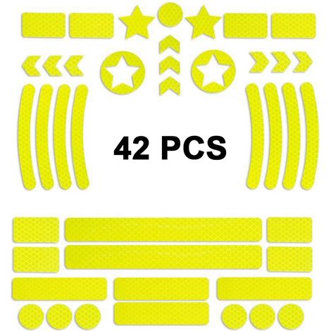 42 pegatinas reflectantes, impermeables y fáciles de pegar para bicicletas, motocicletas, cascos, cochecitos de bebé y seguridad nocturna. (1/5)