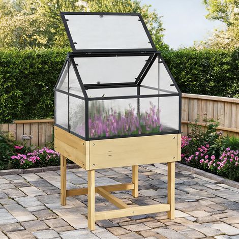 Serre surélevée en bois et polycarbonate 60 x 57 x 103 cm toit (1/5)
