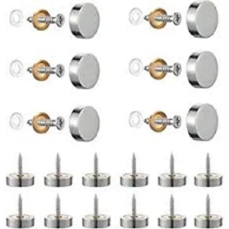 20 visserie décorative en acier inoxydable brossé, diamètre 12 mm, avec cache-vis chromés – idéale pour miroirs, meubles, panneaux muraux de salle de bain, armoires et surfaces vitrées