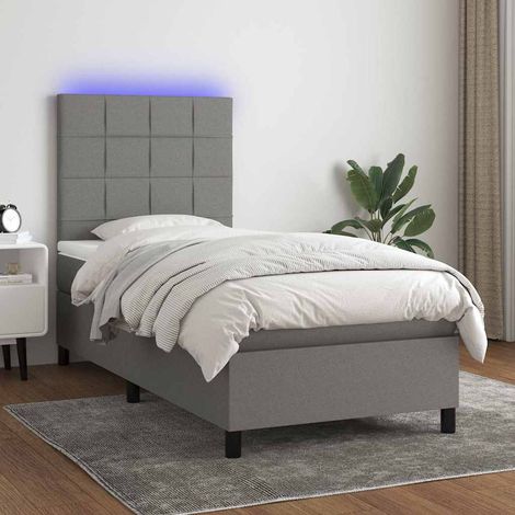 Cama box spring colchón y luces LED tela gris oscuro 90x200 cm (1/5)