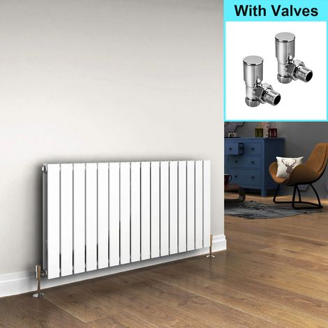 ELEGANT 600x1216mm Designer White Double Flat Panel Horizontal Radiator Central Heating with Angled Radiator Valves (1/5)