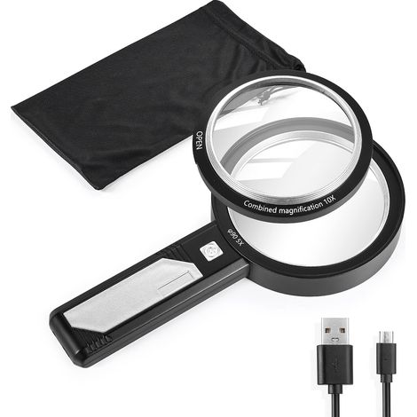 Nouvelle loupe de poche pour l'identification de bijoux anciens et de collections - Grossissement 5x, 10x, 15x, 8 LED - Détecteur de billets de banque - Modèle rechargeable 2290+75 (1/5)