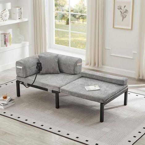 Canapé-lit - KOMHTOM - 176x81x64 cm - 1 place - Bois massif - Gris clair (1/5)