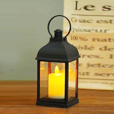 Lanternes décoratives avec bougies sans flamme de 23 cm de haut et minuterie, utilisables en intérieur et en extérieur, avec possibilité de les suspendre. Fonctionnent avec 3 piles AAA. En plastique a (1/2)